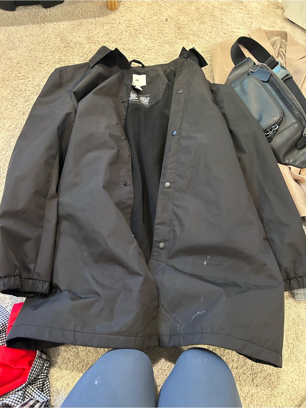 H&M Black Men's Trench-Style Snap Jacket